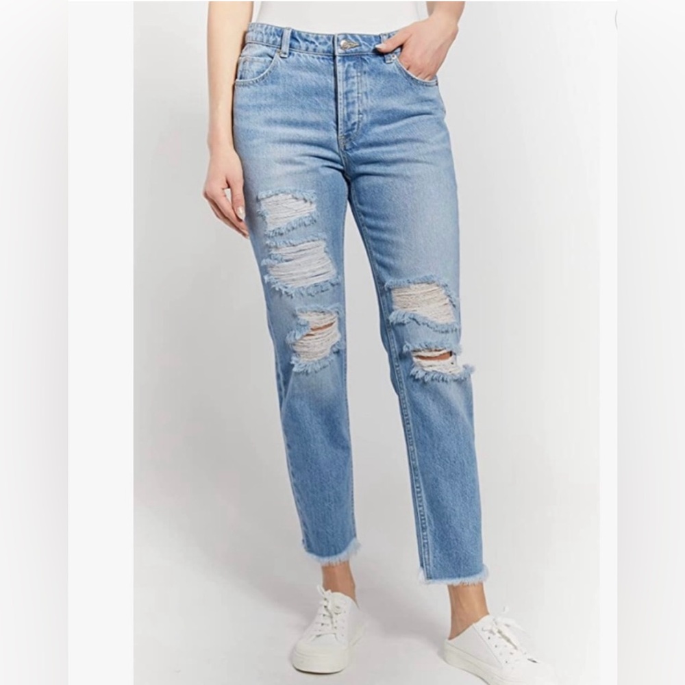 Oat New York Light Blue High-Rise Distressed Jeans